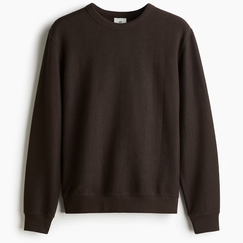 H&M BROWN REGULAR FIT HERRINGBONE-PATTERNED SWEATSHIRT SIZE XL